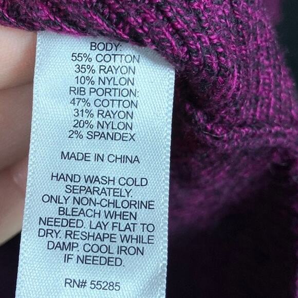 Express Womens Sweater Purple Black Oversized 3/4 Sleeve Knit Tunic Stretch L - Picture 7 of 12